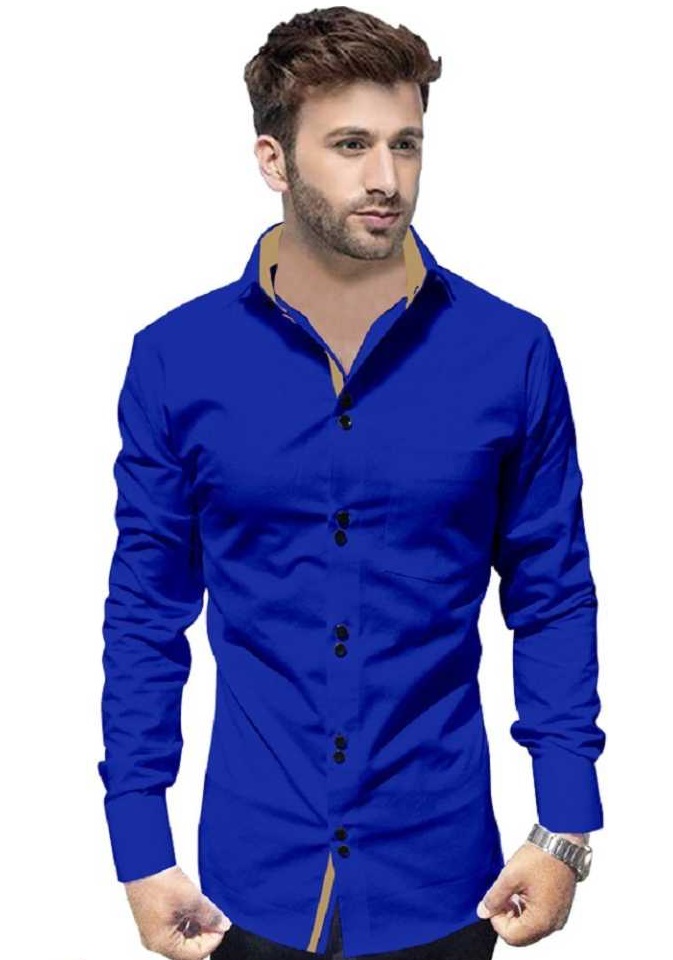 Men Slim Fit Solid Spread Collar Casual Shirt