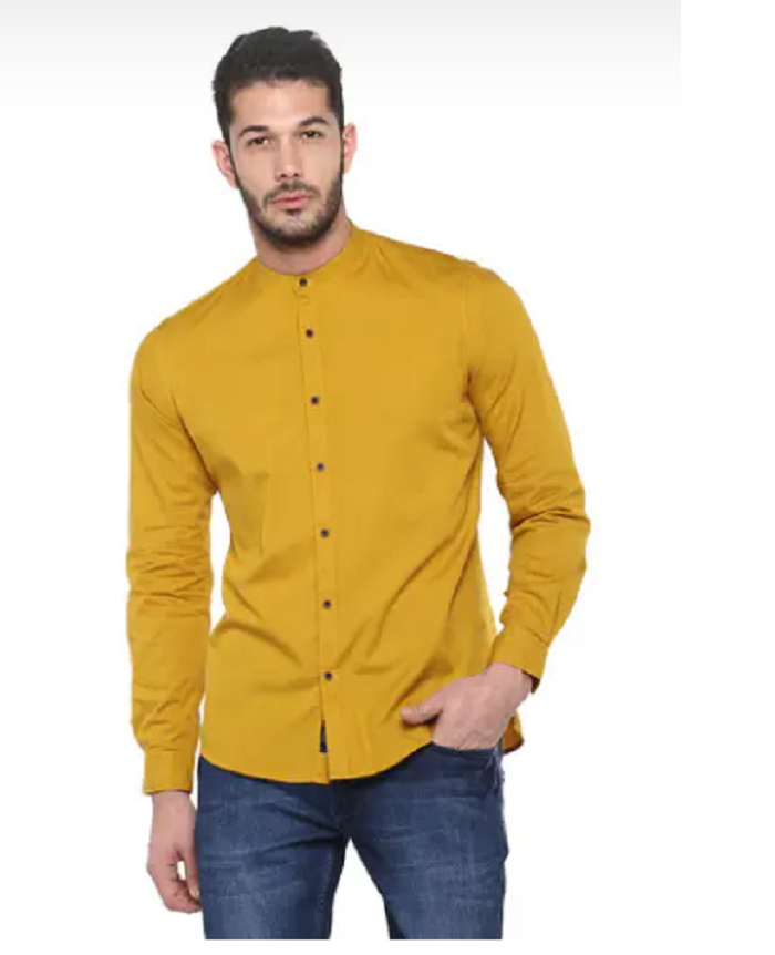 Mens Mandarin Collar Solid Shirt