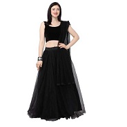 Solid Semi Stitched Lehenga Choli  (Black)