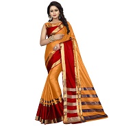 Striped Dharmavaram Cotton Silk Saree  (Mustard)