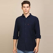 Men Regular Fit Striped Spread Collar Casual Shirt